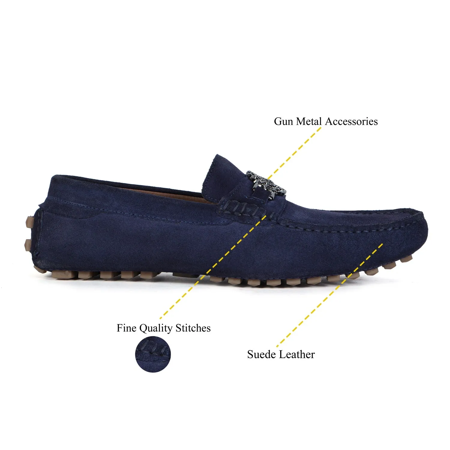 Driver Sole Loafer Trademark Logo with Chain Embellishment in Suede leather