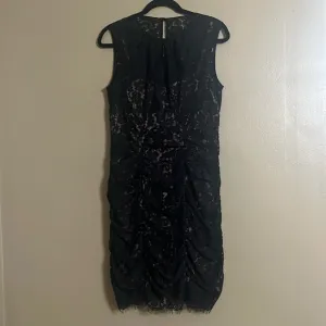Eliza J Dress Sz 10 Black Ruched Lace Sheath Formal Feminine Special Events