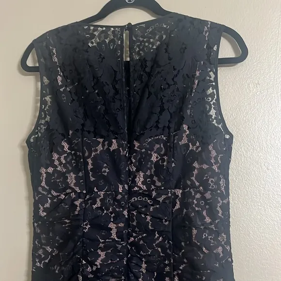 Eliza J Dress Sz 10 Black Ruched Lace Sheath Formal Feminine Special Events