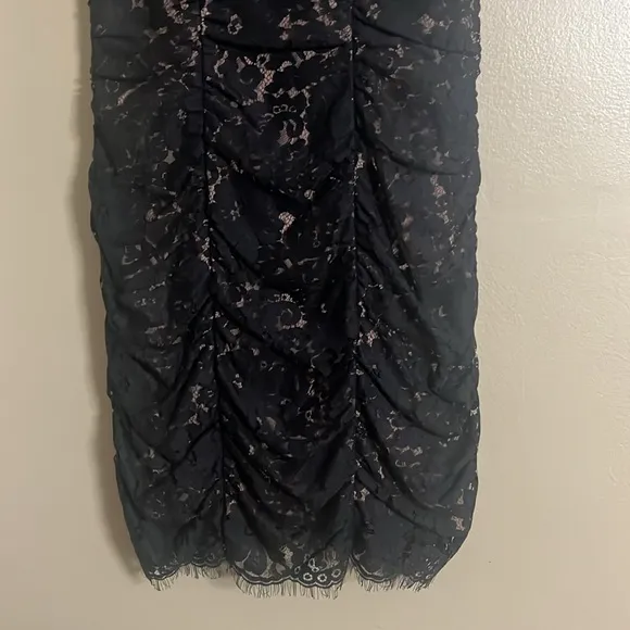 Eliza J Dress Sz 10 Black Ruched Lace Sheath Formal Feminine Special Events