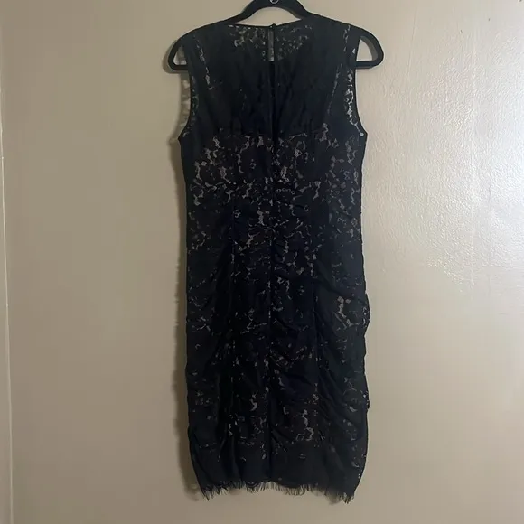 Eliza J Dress Sz 10 Black Ruched Lace Sheath Formal Feminine Special Events