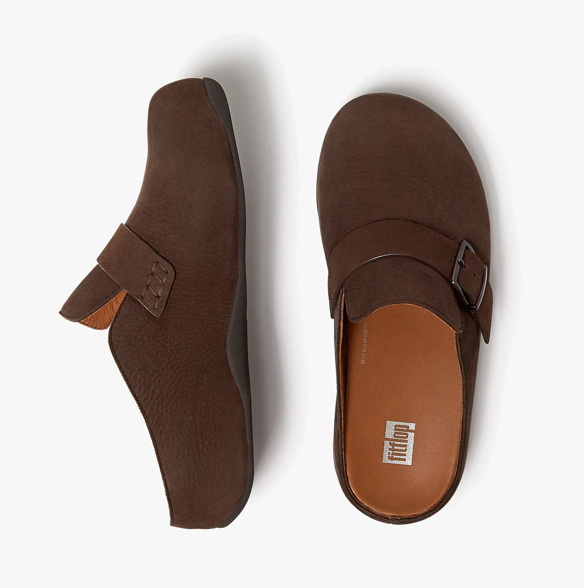 FitFlop SHUV BUCKLE-STRAP Womens Nubuck Clogs Chocolate Brown