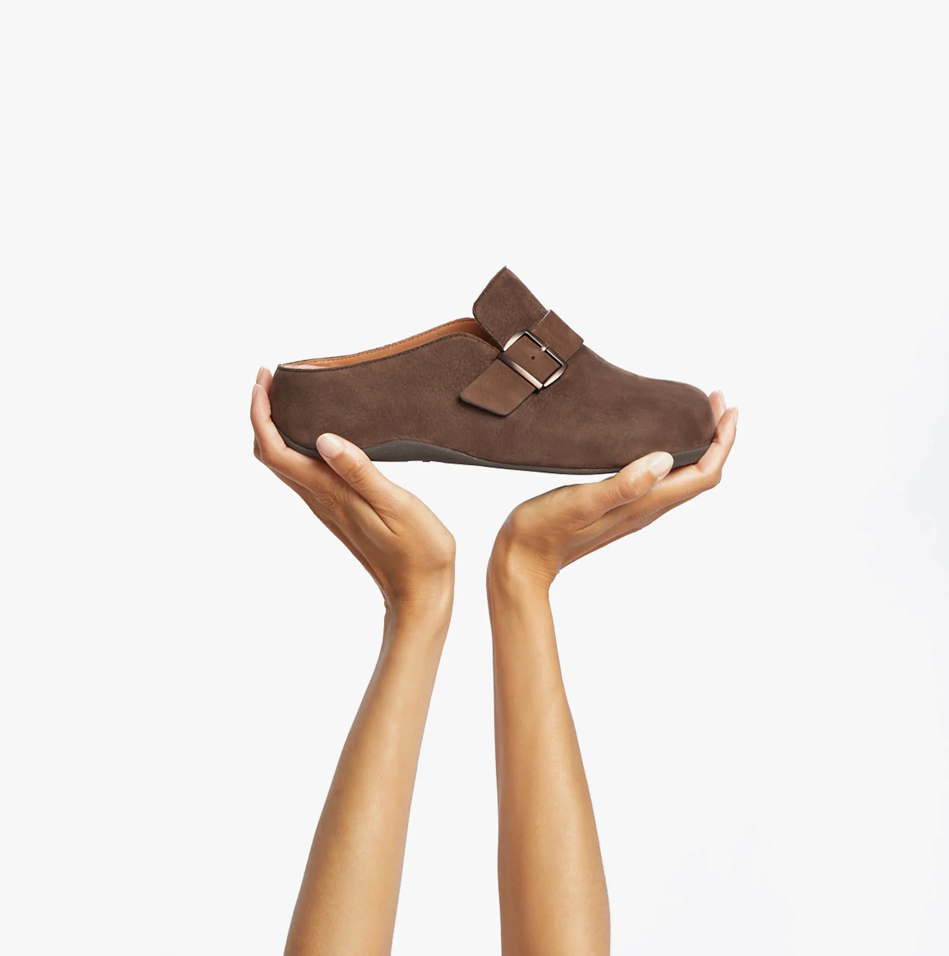 FitFlop SHUV BUCKLE-STRAP Womens Nubuck Clogs Chocolate Brown