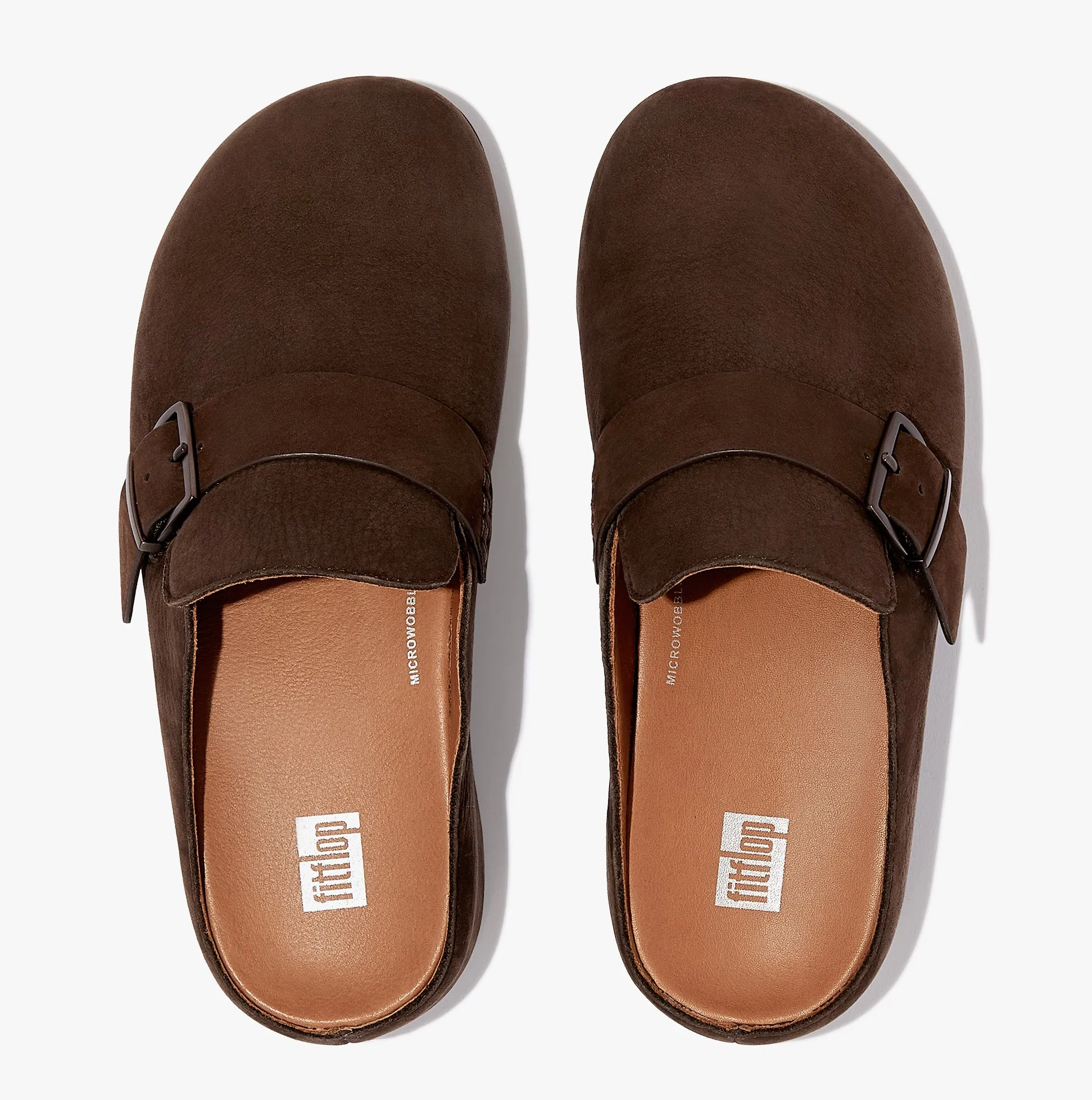FitFlop SHUV BUCKLE-STRAP Womens Nubuck Clogs Chocolate Brown