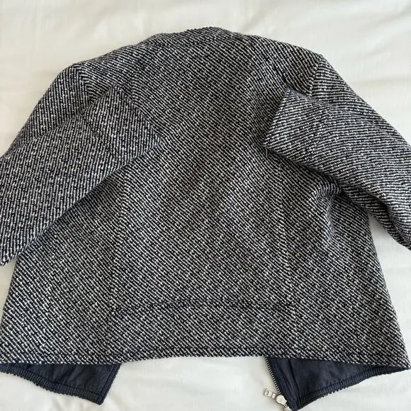 GAP Womens Navy Wool Twill Moto Jacket Asymmetric Cropped Zip Coat Size Medium