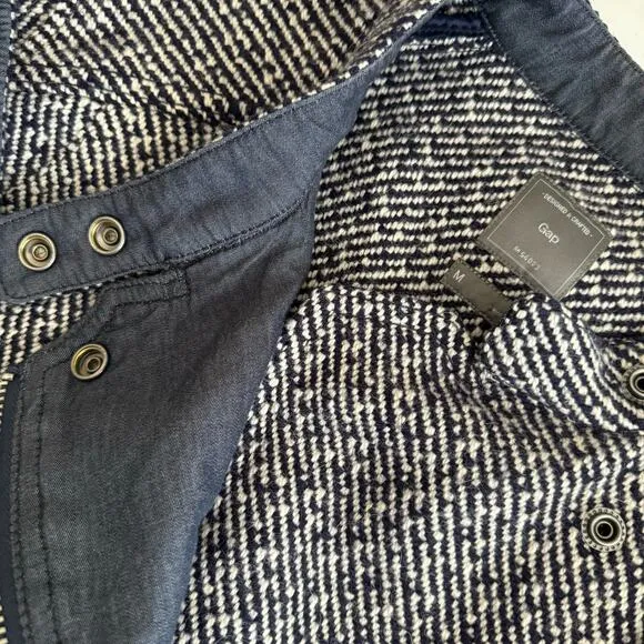 GAP Womens Navy Wool Twill Moto Jacket Asymmetric Cropped Zip Coat Size Medium