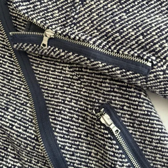 GAP Womens Navy Wool Twill Moto Jacket Asymmetric Cropped Zip Coat Size Medium