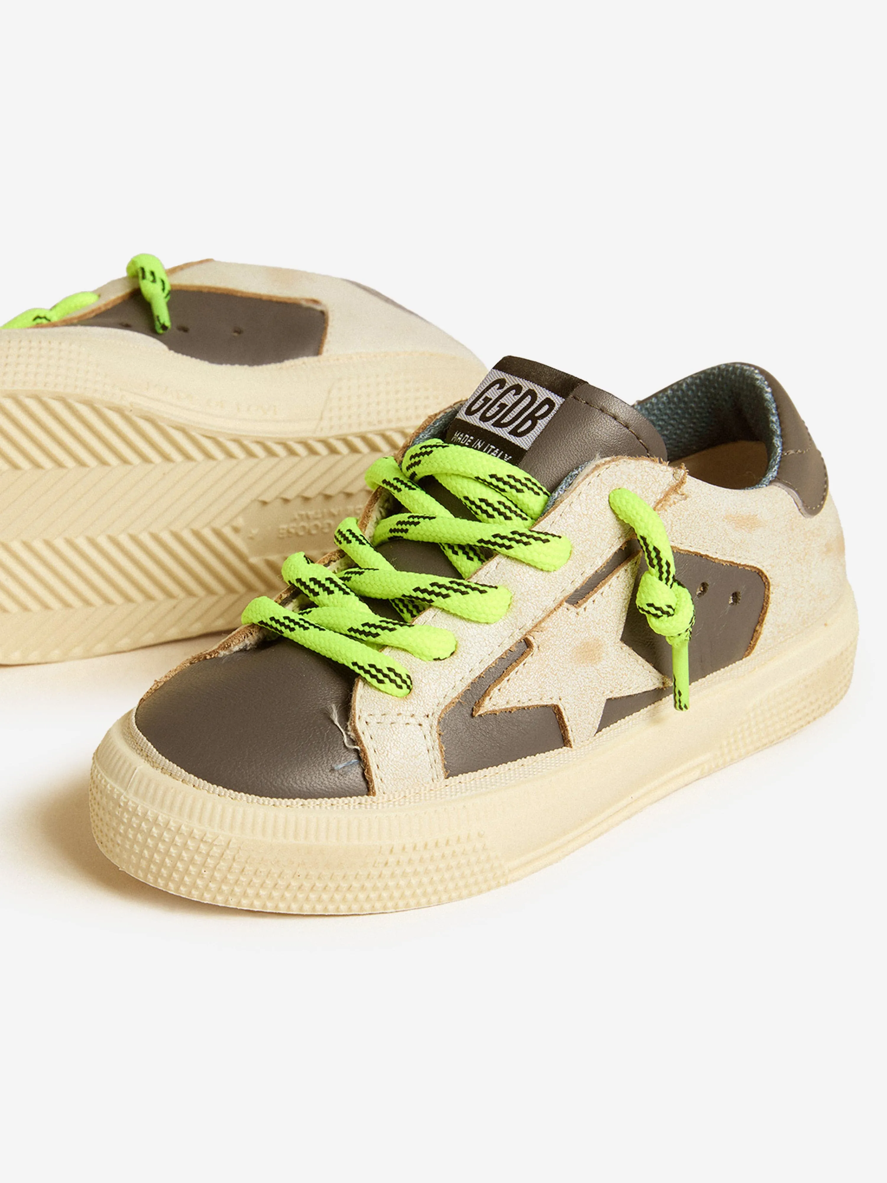 Golden Goose Boys Leather May Trainers in Ivory