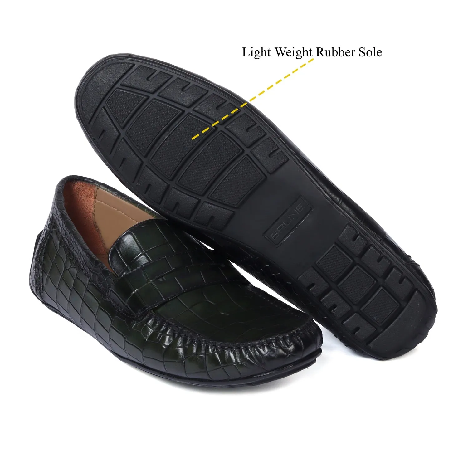 Green Stitched Strap Loafer in Deep Cut Leather
