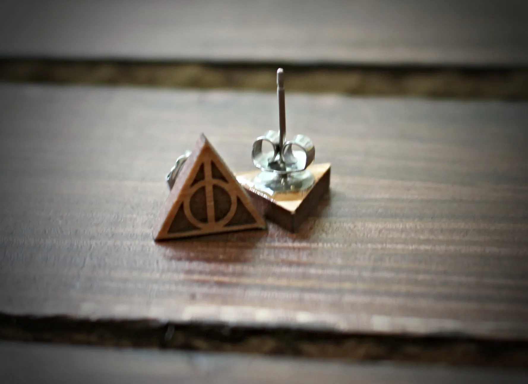 Harry Potter Deathly Hallows/ Post / Wood Earrings