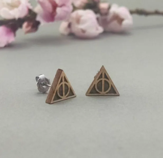 Harry Potter Deathly Hallows/ Post / Wood Earrings