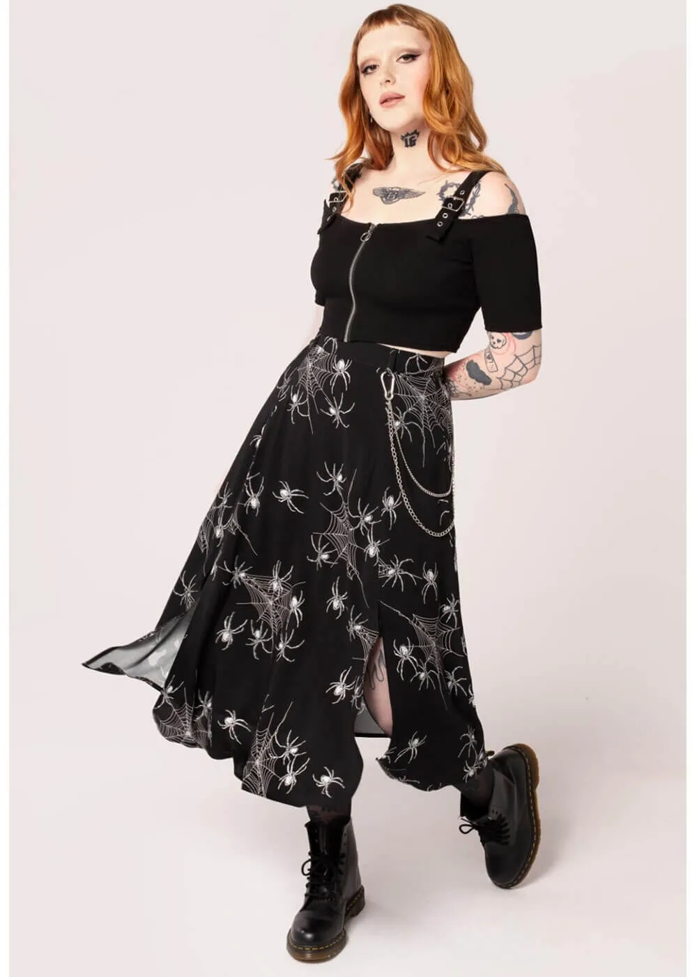 Hell Bunny Grungy Spider 80's Skirt Black
