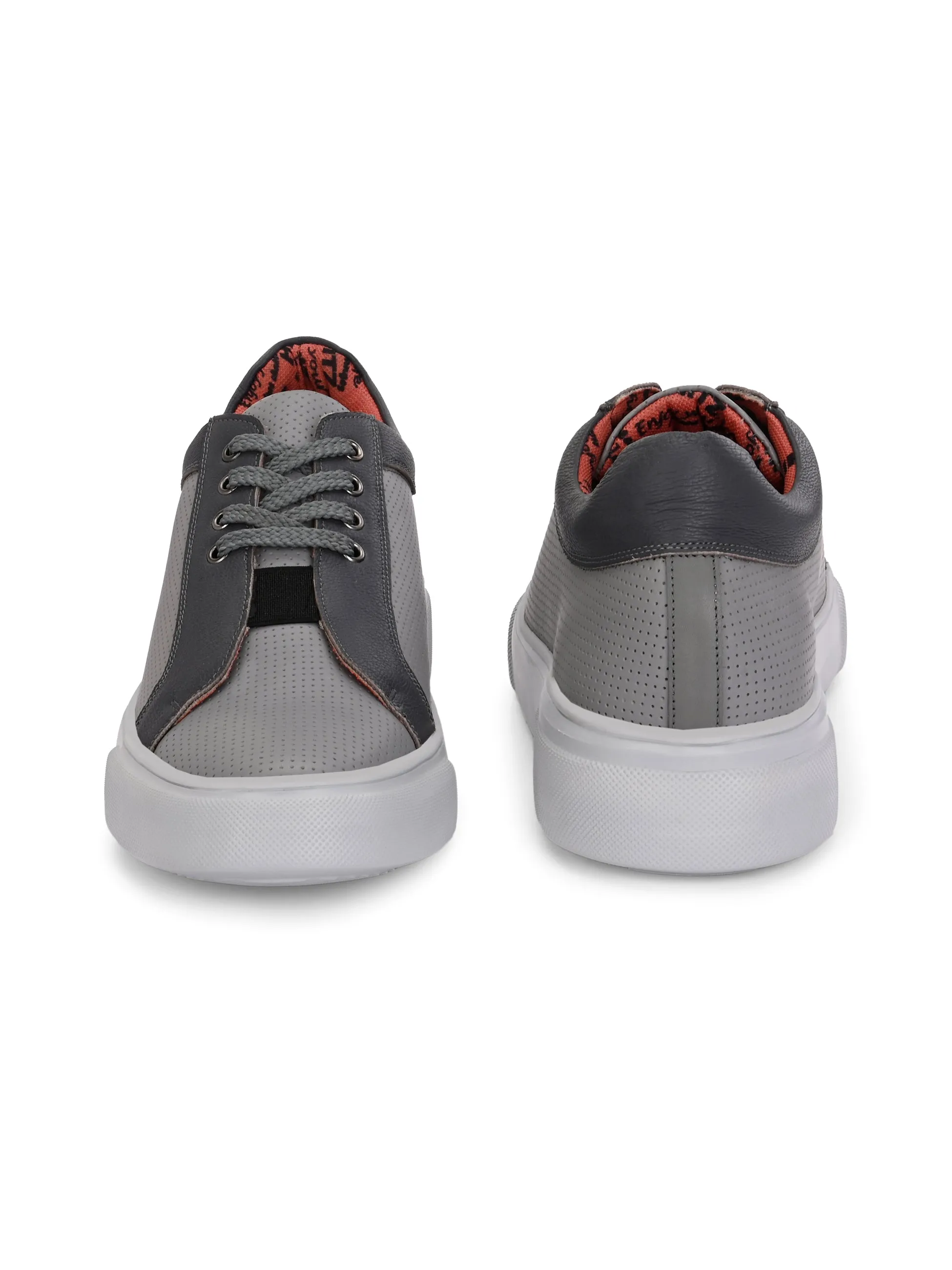 Hitz Men's Grey Leather Casual Lace-Up Sneaker