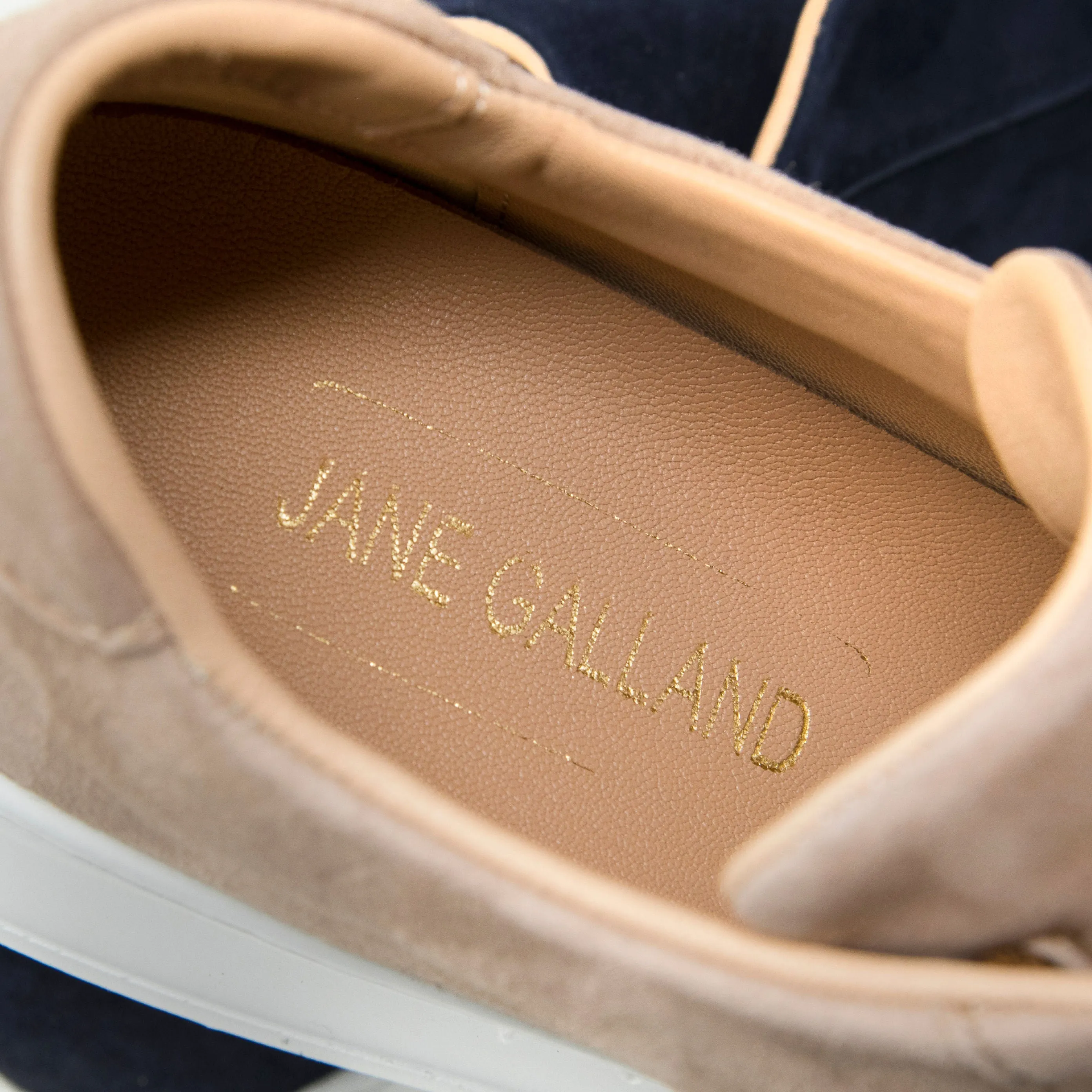Jane Galland Trainers Marie Beige Brown Suede Flatform Laceless