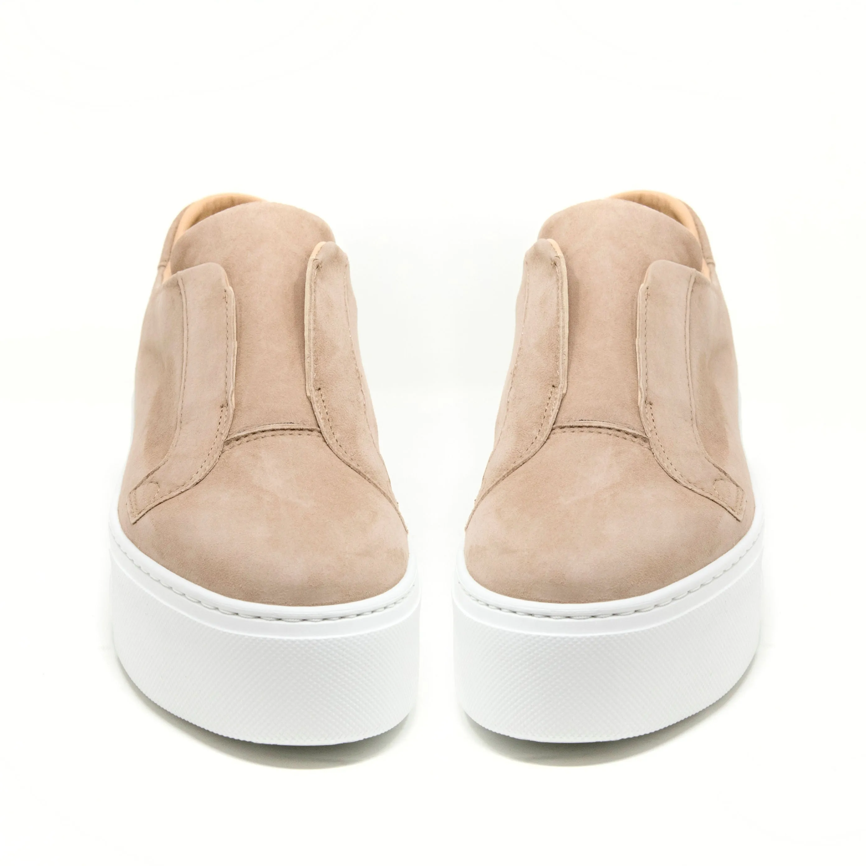 Jane Galland Trainers Marie Beige Brown Suede Flatform Laceless