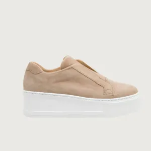 Jane Galland Trainers Marie Beige Brown Suede Flatform Laceless