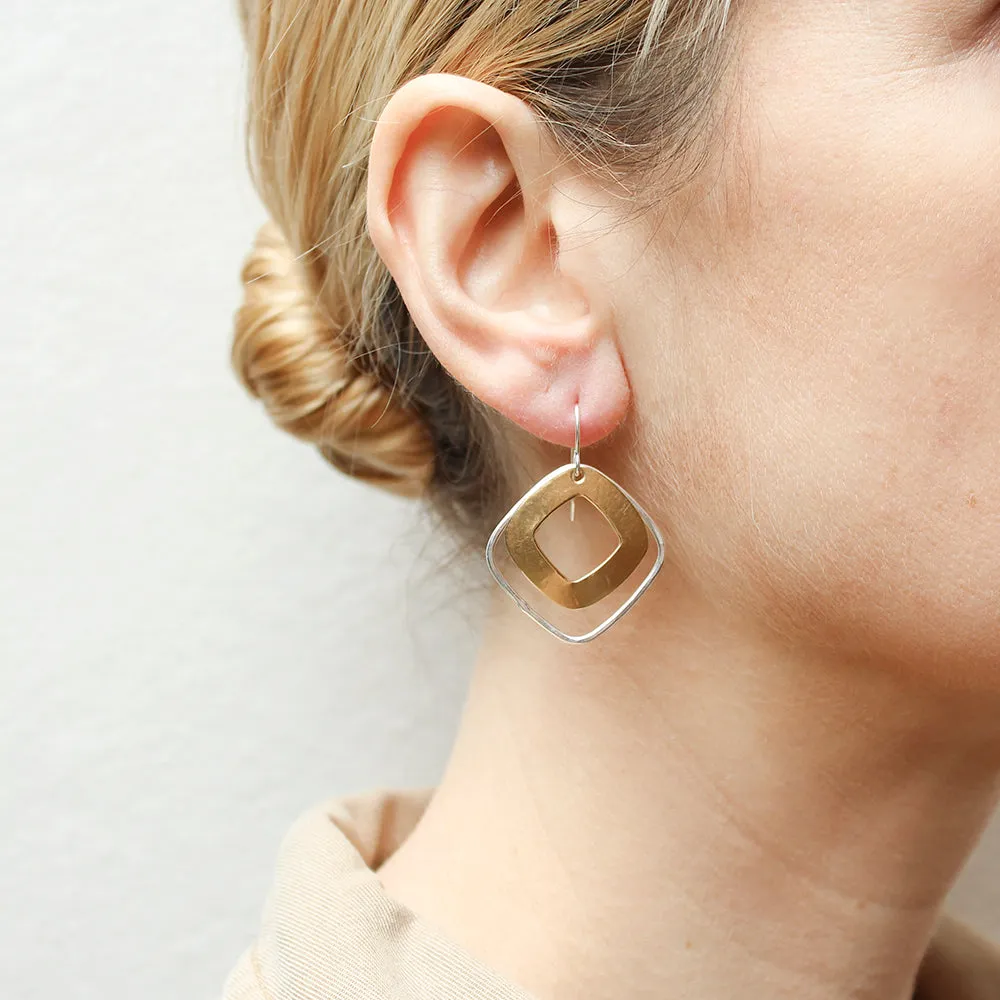 Large Cutout Square with Square Ring Wire Earrings