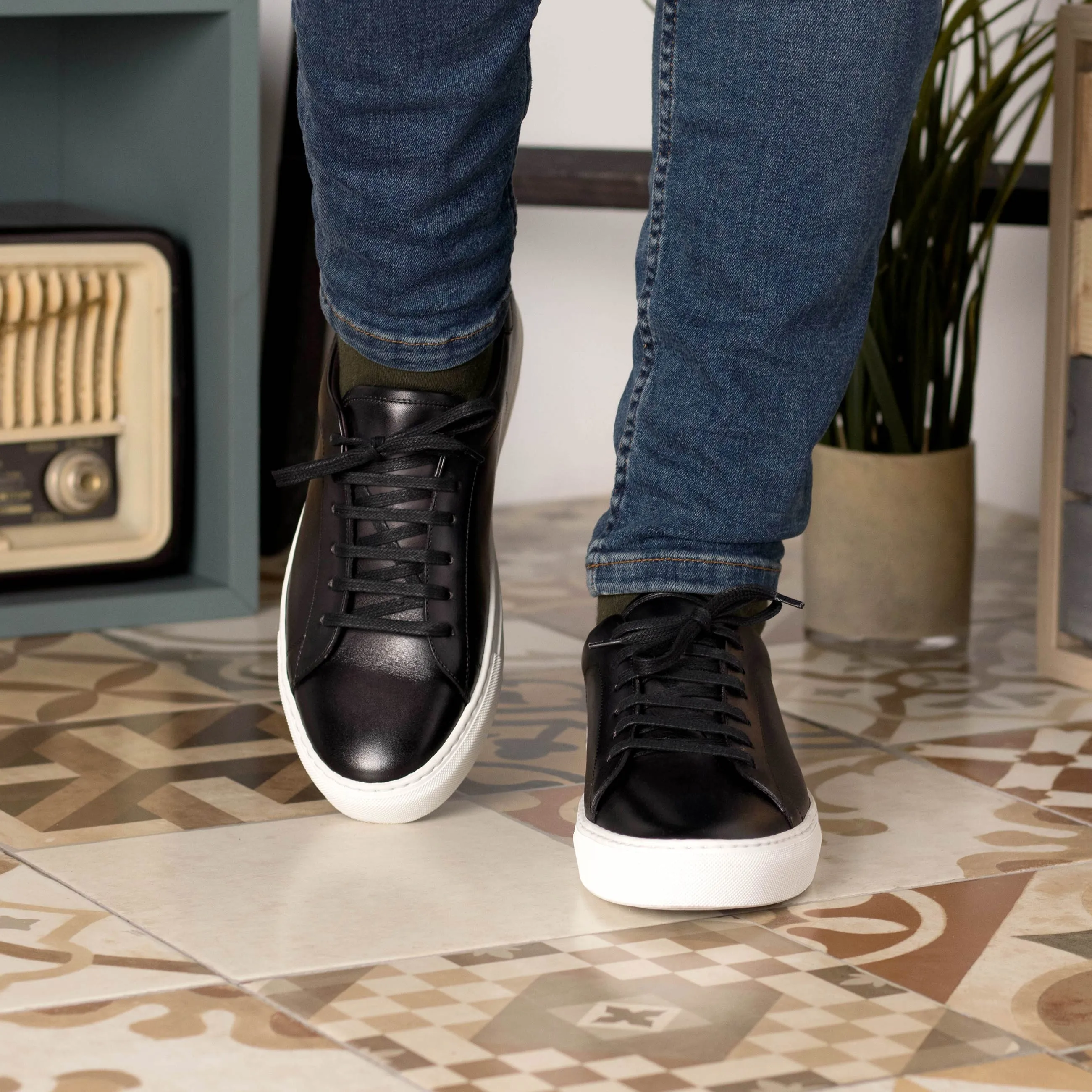Leather Trainer │ Grey Painted Calf