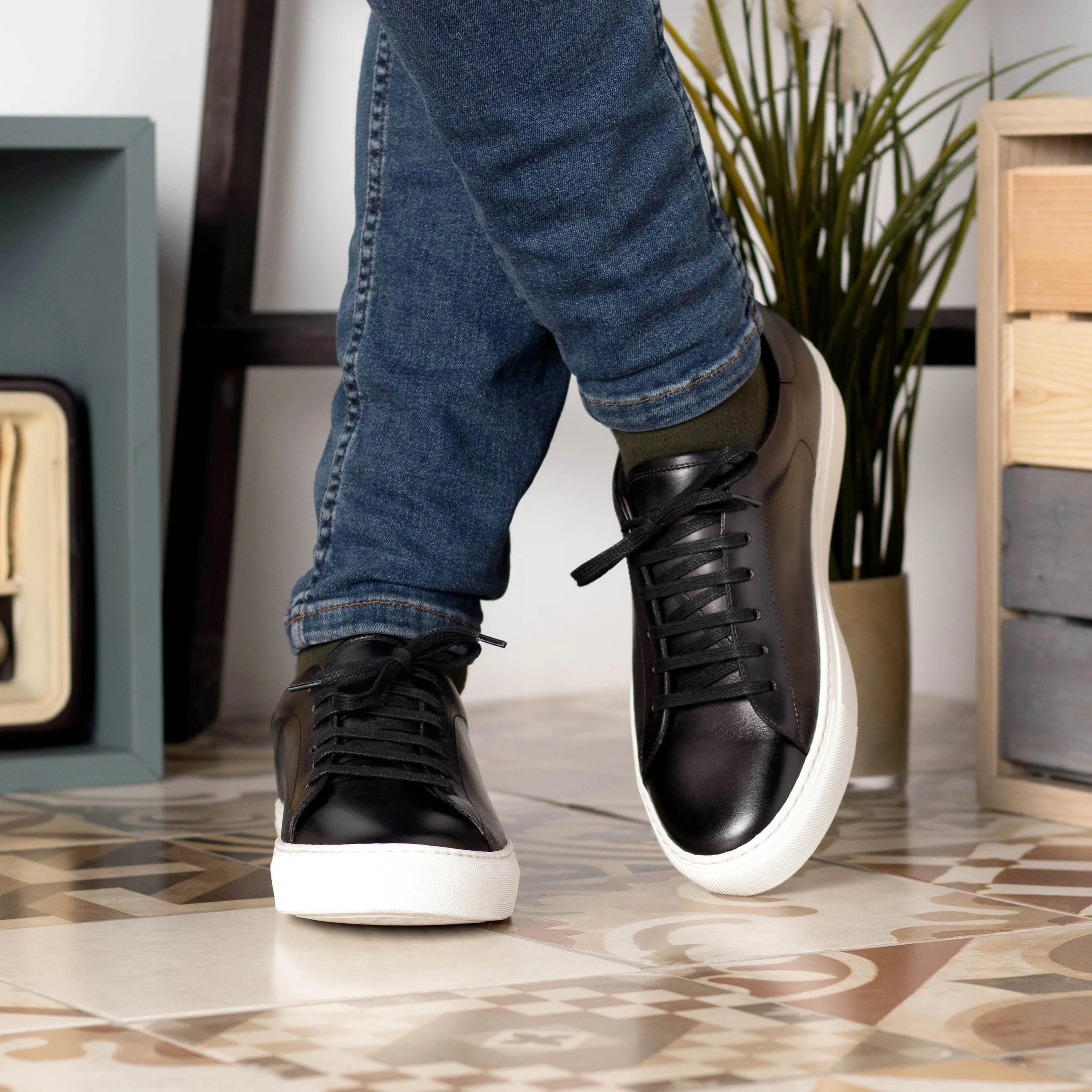 Leather Trainer │ Grey Painted Calf