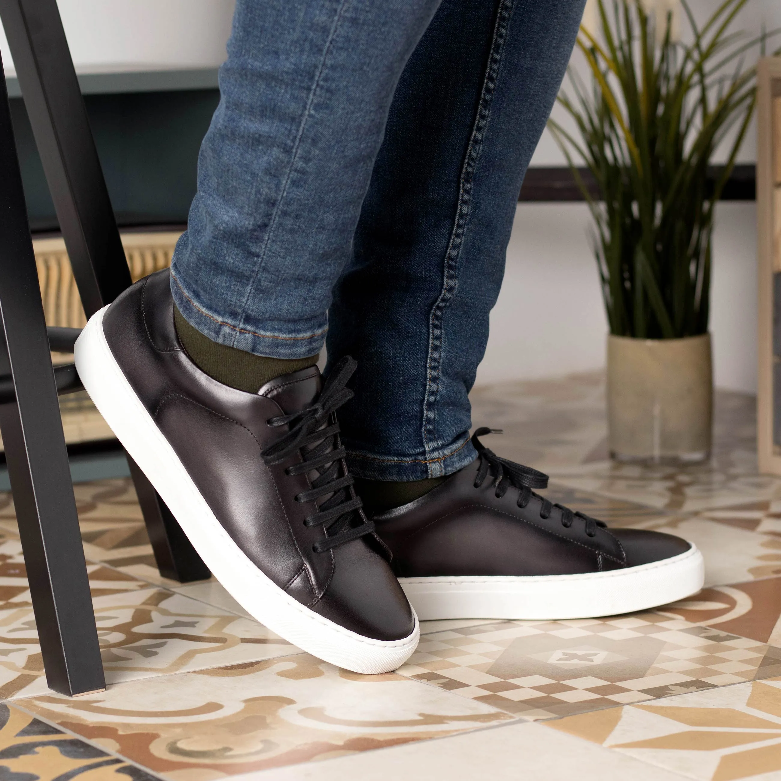 Leather Trainer │ Grey Painted Calf