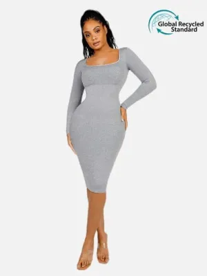 Long Sleeve Tummy Control Bodycon Midi Dress