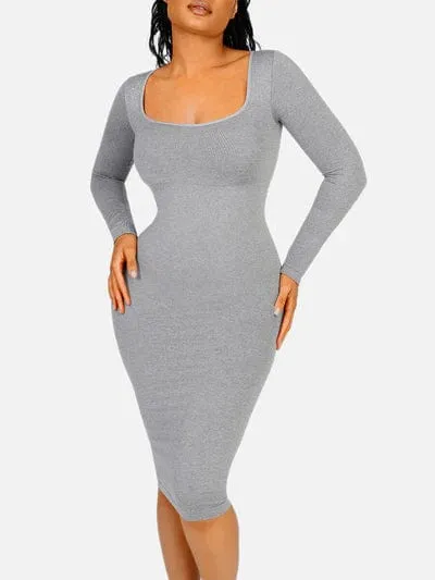 Long Sleeve Tummy Control Bodycon Midi Dress
