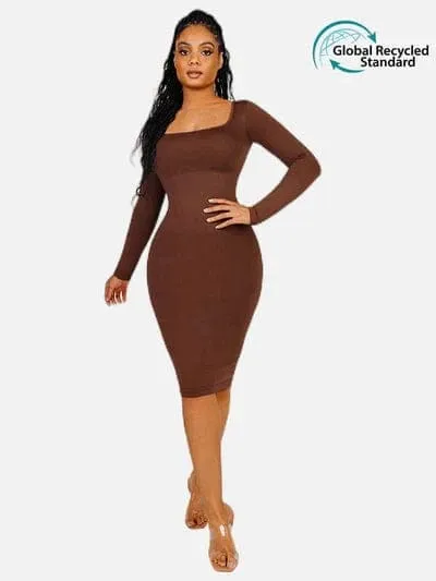 Long Sleeve Tummy Control Bodycon Midi Dress
