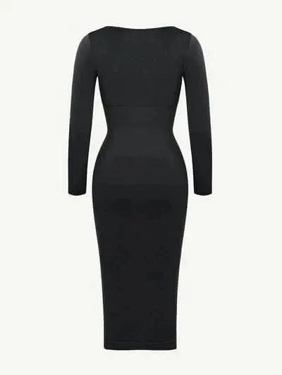 Long Sleeve Tummy Control Bodycon Midi Dress