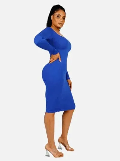 Long Sleeve Tummy Control Bodycon Midi Dress