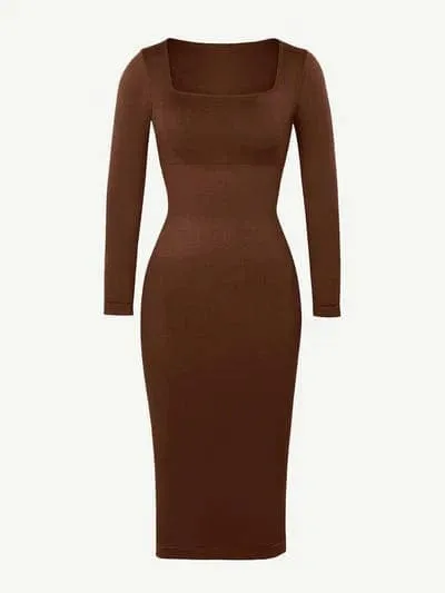 Long Sleeve Tummy Control Bodycon Midi Dress