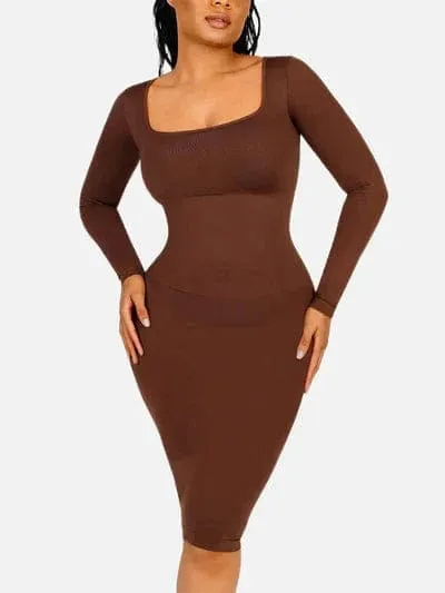 Long Sleeve Tummy Control Bodycon Midi Dress