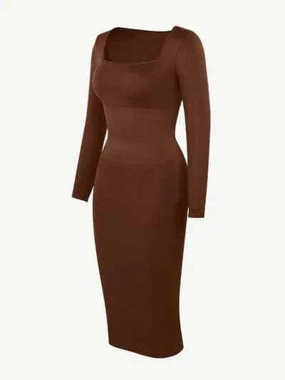 Long Sleeve Tummy Control Bodycon Midi Dress