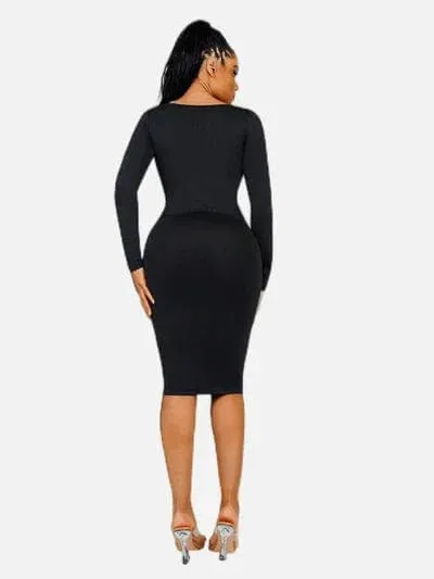 Long Sleeve Tummy Control Bodycon Midi Dress
