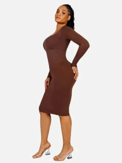 Long Sleeve Tummy Control Bodycon Midi Dress