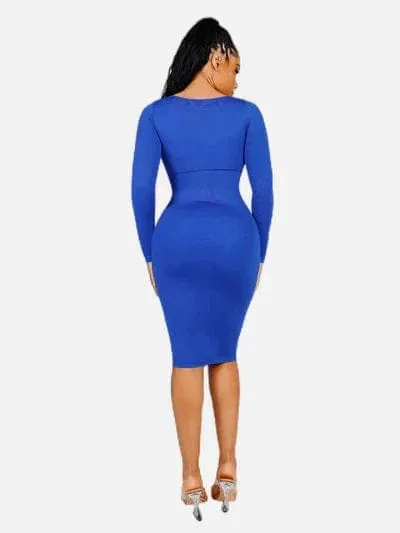 Long Sleeve Tummy Control Bodycon Midi Dress