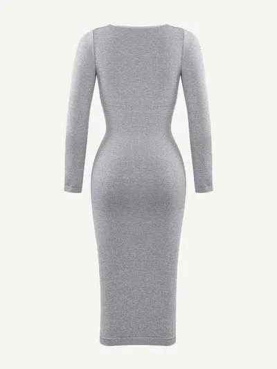 Long Sleeve Tummy Control Bodycon Midi Dress