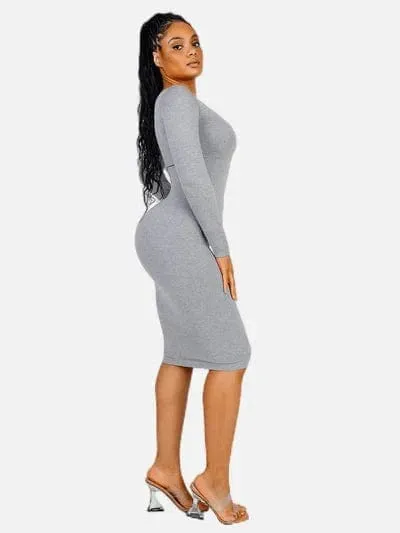 Long Sleeve Tummy Control Bodycon Midi Dress