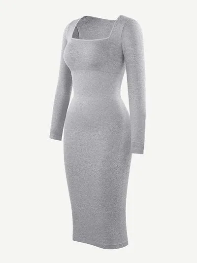 Long Sleeve Tummy Control Bodycon Midi Dress