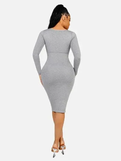 Long Sleeve Tummy Control Bodycon Midi Dress