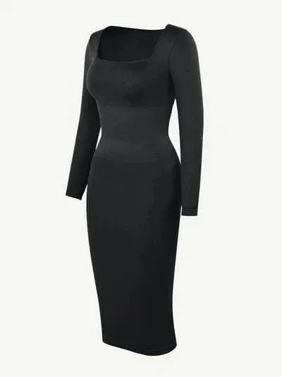 Long Sleeve Tummy Control Bodycon Midi Dress