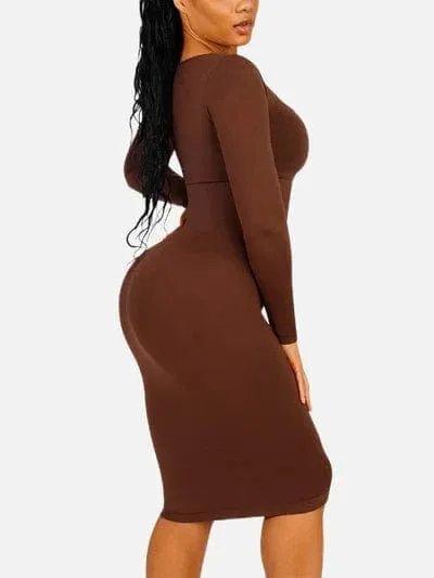 Long Sleeve Tummy Control Bodycon Midi Dress