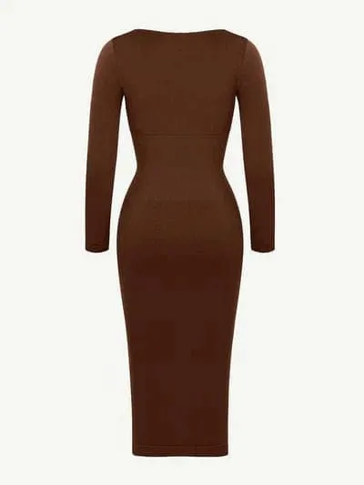 Long Sleeve Tummy Control Bodycon Midi Dress