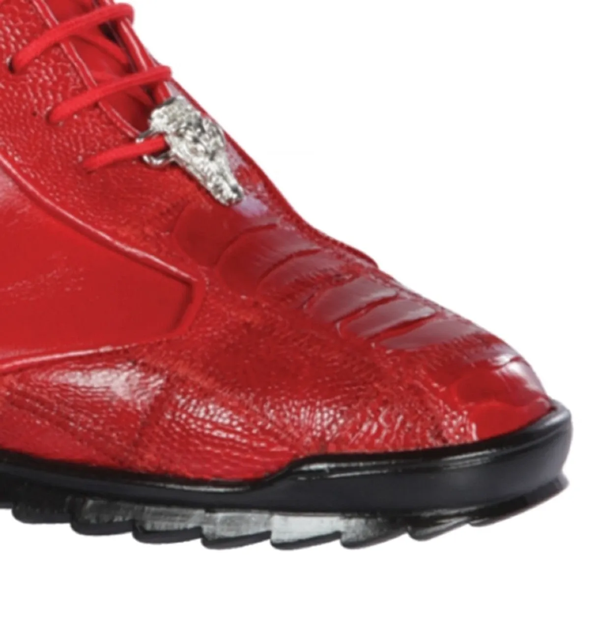 Los Altos Red Ostrich Leg Lace Up Sneakers