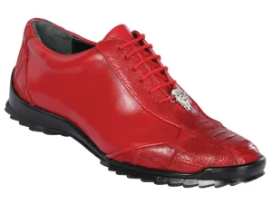 Los Altos Red Ostrich Leg Lace Up Sneakers