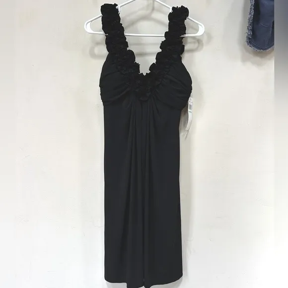 Maggy London Women's Black Ruffle Trim Sleeveless V-Neck Dress Size 8