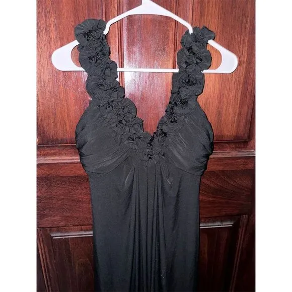 Maggy London Women's Black Ruffle Trim Sleeveless V-Neck Dress Size 8