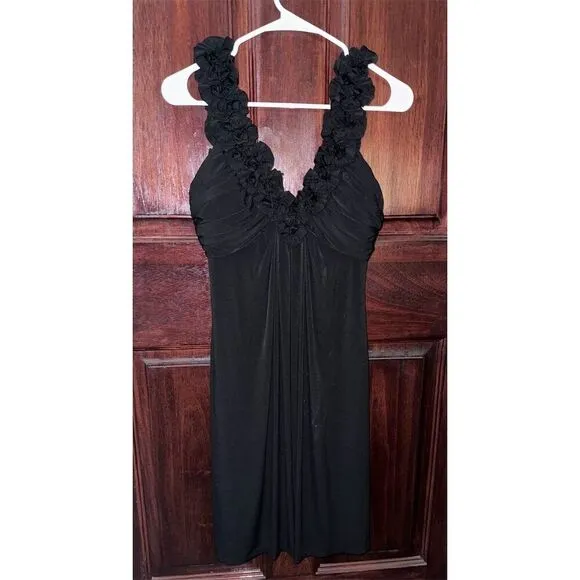 Maggy London Women's Black Ruffle Trim Sleeveless V-Neck Dress Size 8
