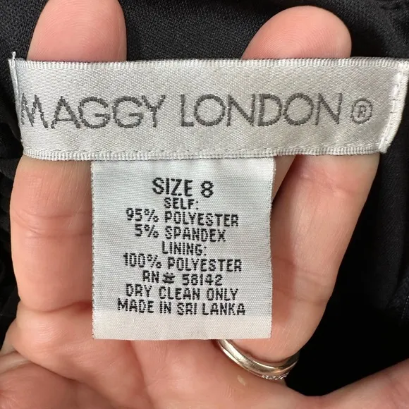 Maggy London Women's Black Ruffle Trim Sleeveless V-Neck Dress Size 8