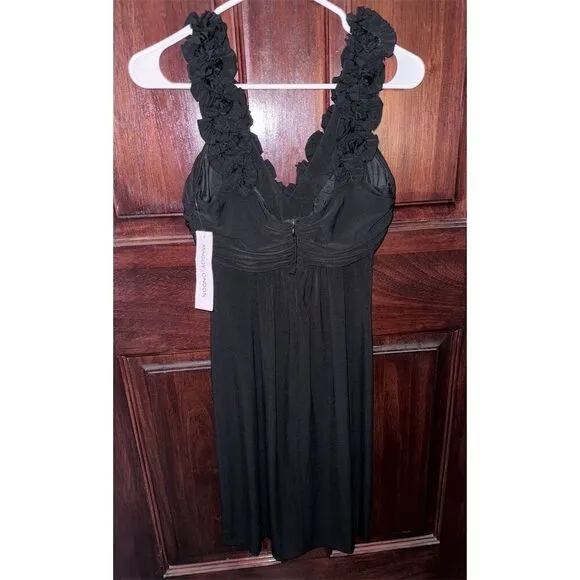 Maggy London Women's Black Ruffle Trim Sleeveless V-Neck Dress Size 8