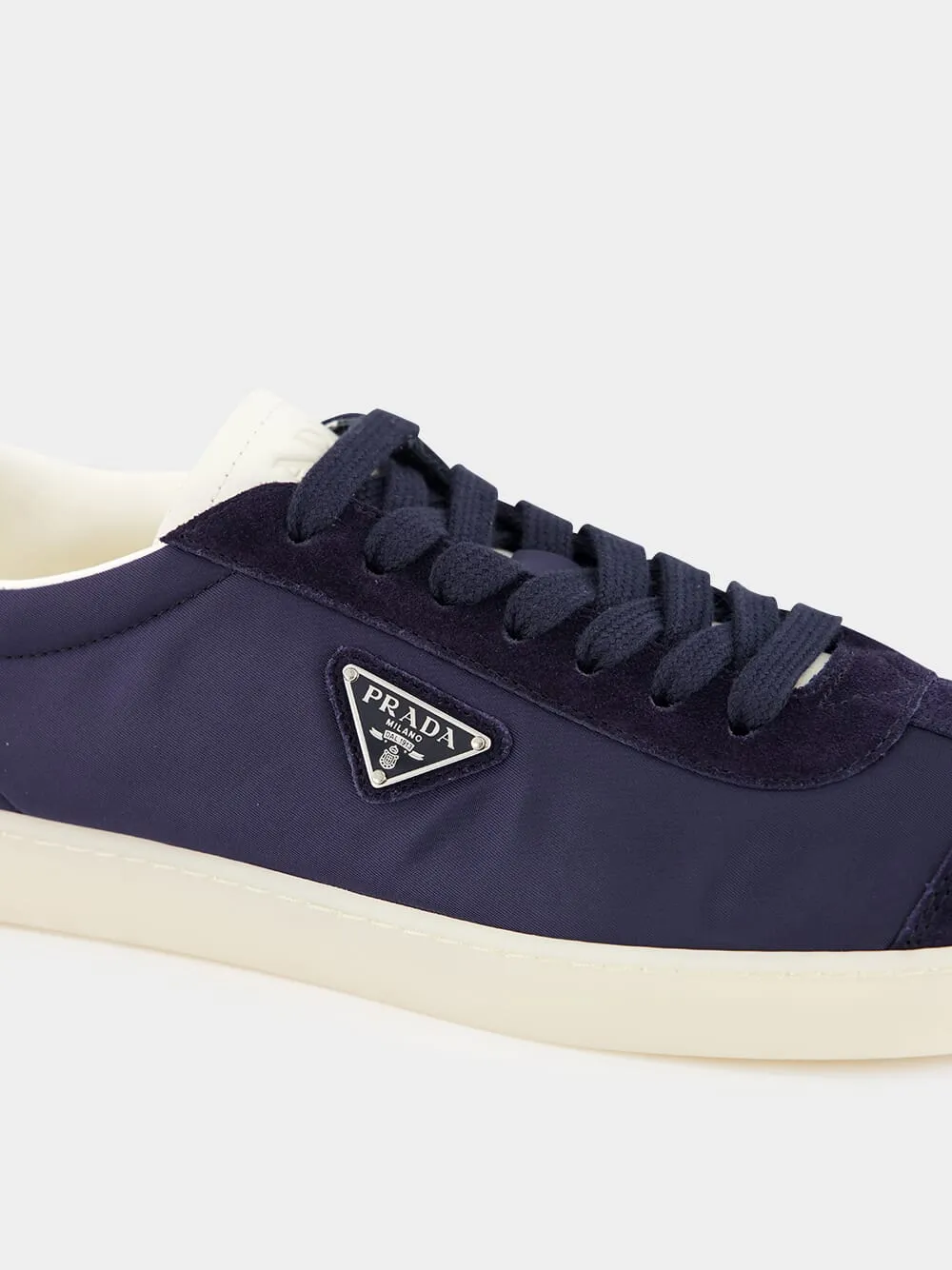 Navy Fabric and Suede Sneakers